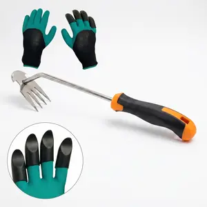 2-in-1 Complete Gardening Kit - Polyester Garden Weed Removal Tool Set with 4-Tooth Abs Claws Weed Puller, Hand-Protective Gardening Digging Gloves for Easy Digging, Loosening Soil