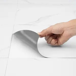 VEVOR Self Adhesive Vinyl Floor Tiles 12 x 12 inch,  50 Tiles 1.5mm Thick Peel & Stick, White Marble Texture DIY Flooring for Kitchen, Dining Room, Bedrooms & Bathrooms, Easy for Home Decor