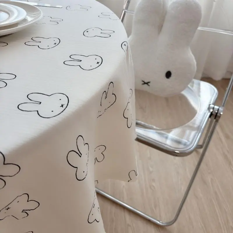 Miffy Cute Cartoon Dormitory Desk Decor Kawaii Bunny Table Cover & Photo Backdrop for Teens​ Ins Style Dustproof Bedside-Table