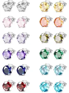 Hypoallergenic Stud Earrings for Women Men Stainless Steel Birthstone Earrings Studs Colorful Cubic Zirconia Earrings Set Womens small Stud Post Earrings for Sensitive Ears
