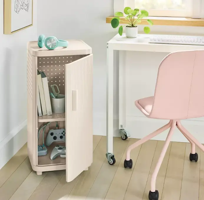 Tall Plastic Storage Locker Cabinet with Cord Management, Small Space Organizer for Dorm, Office & Home