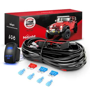 Nilight 16AWG Wiring Harness Kit (10011W) - 2-Lead LED Light Bar Accessory with 12V On/Off Control, 5-Pin Rocker Switch, Power Relay, Blade Fuse, Waterproof Cap for Jeep, Trucks Vehicle #SummerVibes