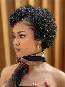 13x1 T Part Transparent Lace Wig Curly Wave Deep Wave Wig Pixie Cut Human Hair Wig for Women Halloween Wig 150% Density 6 Inch Glueless Lace Wigs Deep Wavy Wigs
