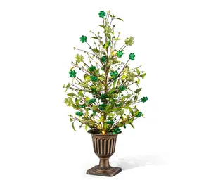 Glitzhome 36"H Lightd St. Patrick's Shamrock Urn Porch Tree