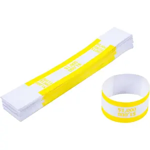 Pack of 100 Currency Band Bundles Self Sealing Currency Straps Bands Money Bill Wrappers (Yellow $1000-100 PCS)