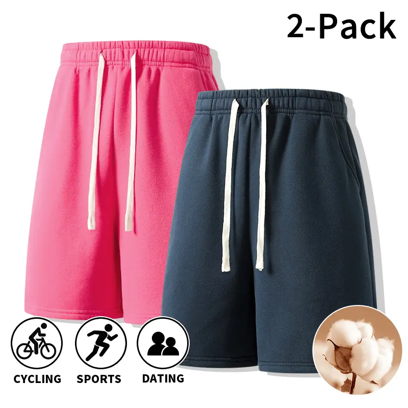 Men's 2-Pack Cotton Blend Fleece-Lined Sweat Shorts - Drawstring Elastic Waistband, Side Pockets, Baggy Long Fit, Machine Washable - Ideal for Workouts, Casual Wear, Dark Gray, Baggy Shorts, Long Sweat Shorts