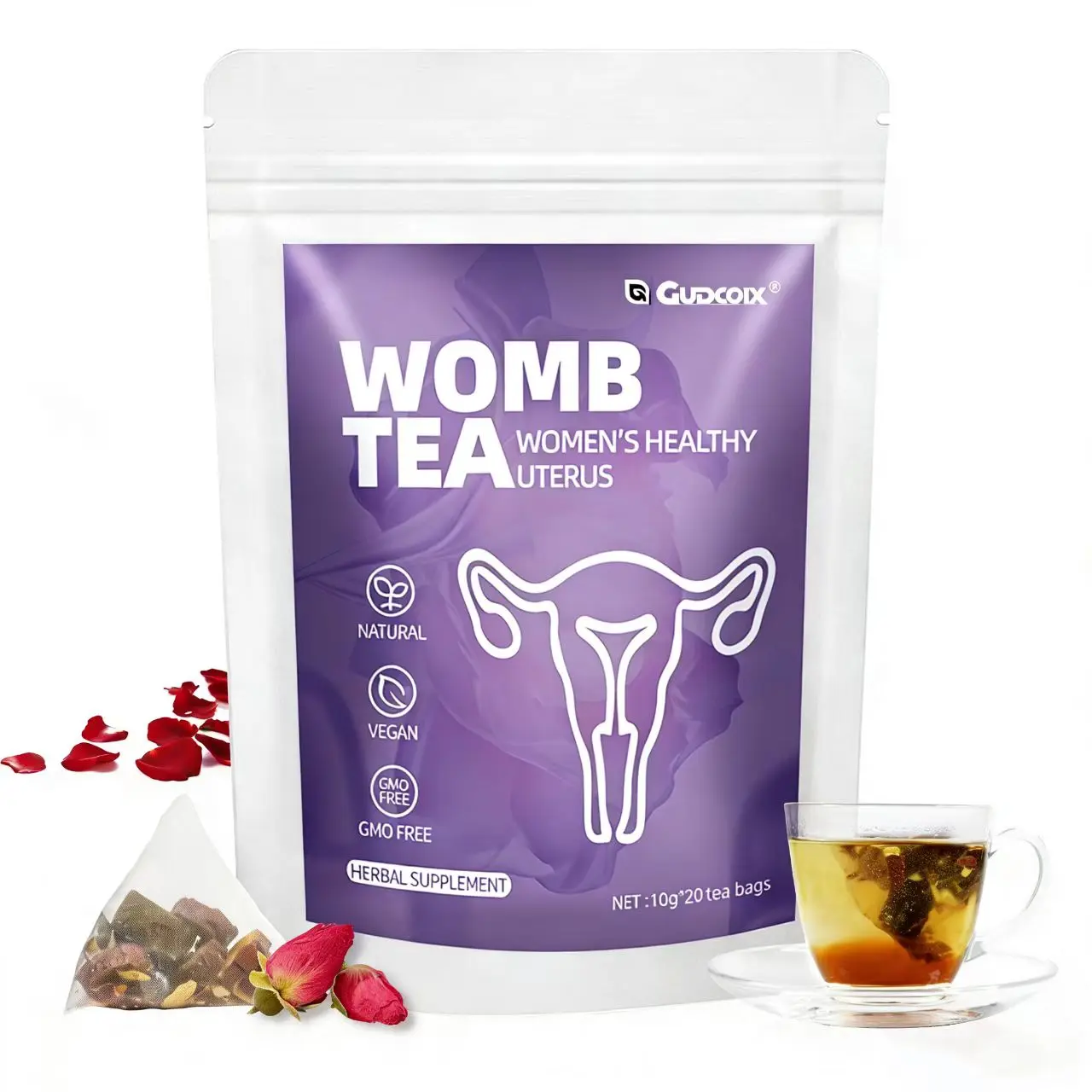 Gudcoix Women's Womb Wellness Tea - 20-Bag Natural Nourishing Health Beverage, Botanical Tea Blend, Detox Cleanse, Uterine Toning, Monthly Cycle Support, Vegan-Friendly, GMO-Free Herbal Supplement