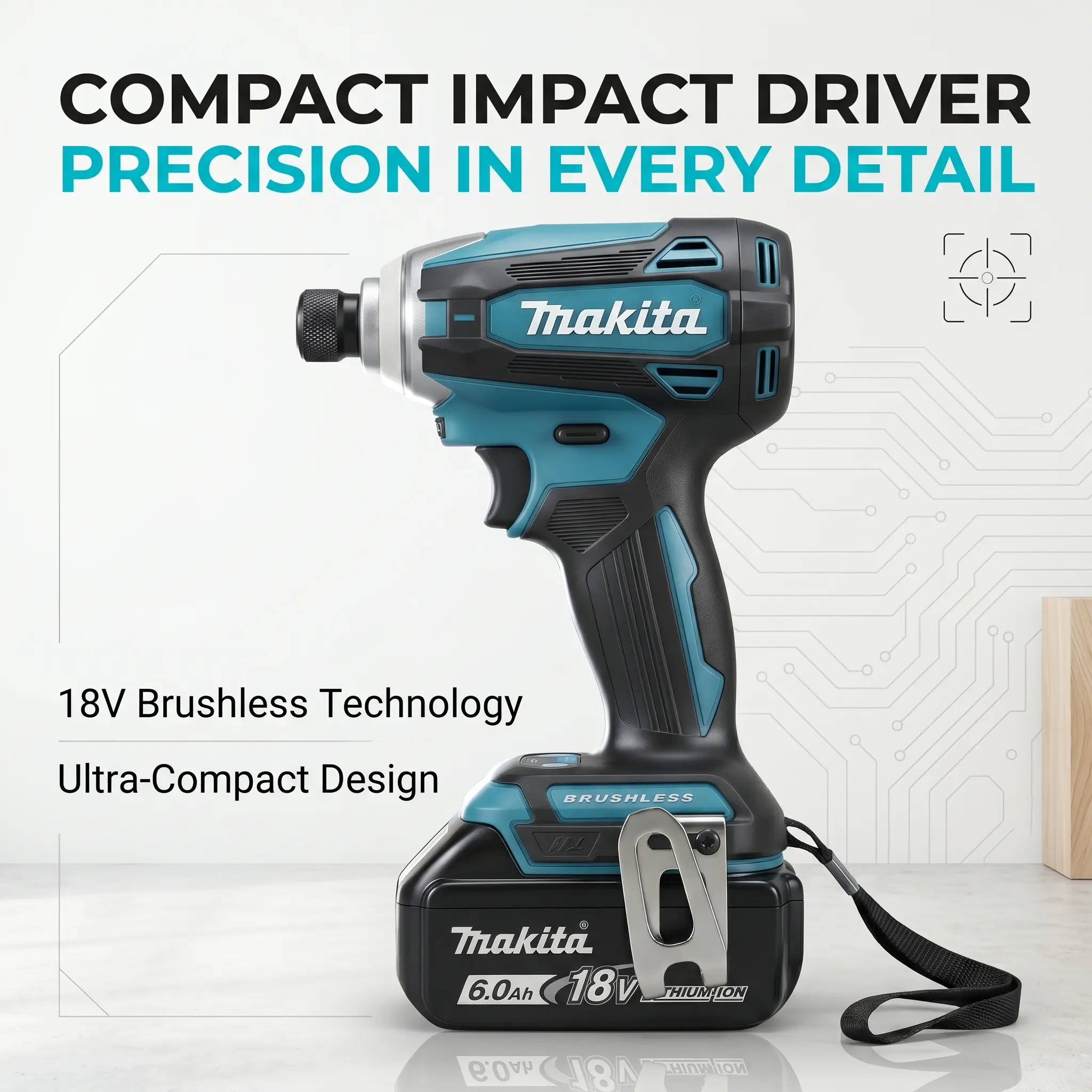 Makita DTD172 18V Lithium-Ion Impact Driver - 4-Stage Adjustable Impact Force, Built-In Twin LED Illumination, Ultra-Compact Design, Efficient Fastening, Batteries Compatible, Ideal for Contractors, DIY Home Repairs, Furniture Assembly