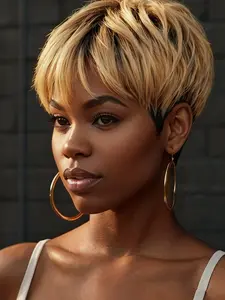 short 1B27 color straight pixie wig for women daily party cosplay use wig machine made 150% Denisty pixie cut human hair wigs