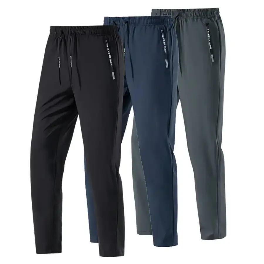 Men’s 3-pack summer casual athletic pants with zippered pockets and a drawstring waist, suitable for outdoor activities, jogging, and workouts; comfortable, relaxed-fit wear.#SummerVibes