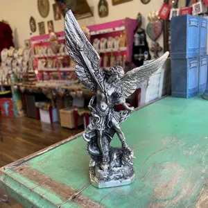 Silver Metal St Michael Statue 8 Inch Metal Figure in Silver Color Decorative Sculpture Ornaments