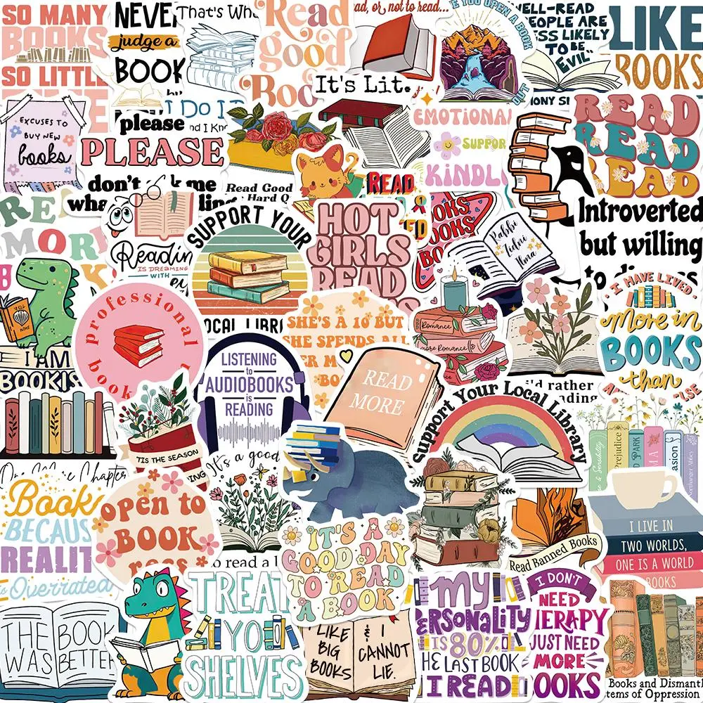 Reading Series Cartoon Sticker, 50/1000pcs Creative Art Student Cartoon Pattern Sticker, Waterproof Decorative Cellphone Sticker for Phone Case, Water Bottle, Room, Handbook