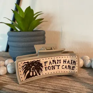 4 inch hair clip with genuine leather patch “farm hair don’t care”