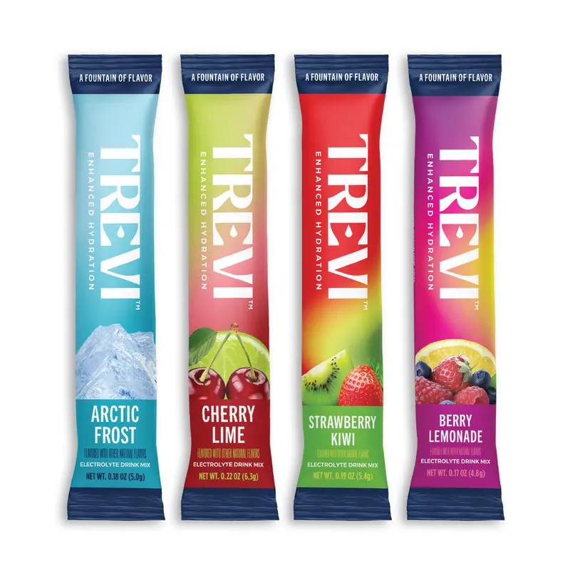 Trevi Sugar Free Electrolyte Drink Mix – Favorites Variety Pack (Arctic Frost, Berry Lemonade, Strawberry Kiwi & Cherry Lime) | 28 or 8 Stick Packs | 0g Sugar, Non-GMO, with 7 Vitamins & Minerals, 6 Electrolytes, Energy Hydration Drink Mix, Made in USA