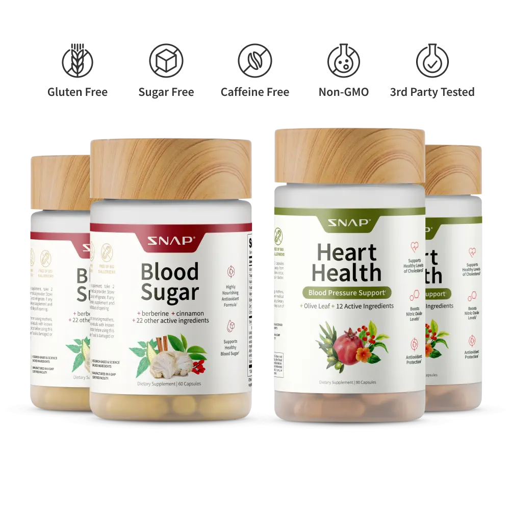 2x Blood Sugar + 2x Heart Health Bundle - Support Healthy Blood Pressure and Circulation - Snap Supplements