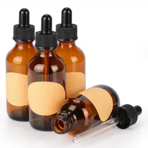 Amber Dropper Bottle, Glass Dropper with Inner Plug and Label, 15-120 ml