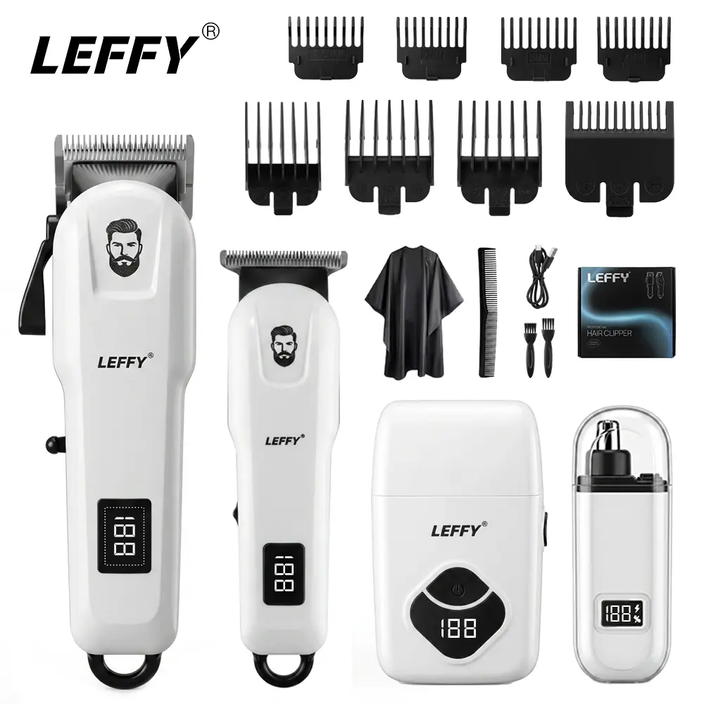 LEFFY Men’s Cordless Rechargeable Electric Hair Clipper Kit - USB Fast Charge, LCD Display, Titanium Blade, High Speed, Quiet Cut, Easy Setup, Portable Home Haircut Tool, Premium Grooming Gift for Dad (Ideal Father's Day, Christmas Present), Usb Power