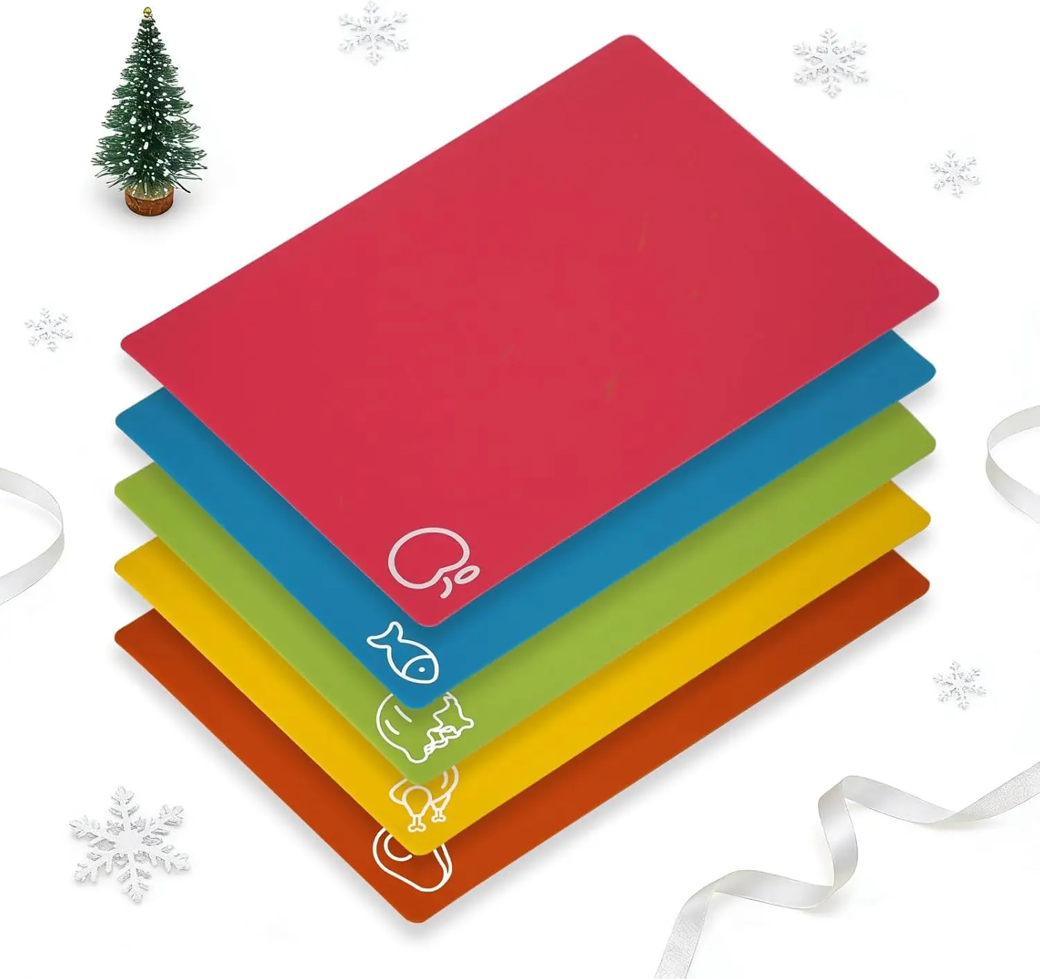 5-Piece Lightweight Rainbow Lattice Pattern Cutting Board Set - BPA-Free Multicolor Plastic Rectangle Boards with Non-Slip Base Mats, Textured Top Supports Smooth Slicing, Stability & Texture for Kitchen Meat, Vegetables