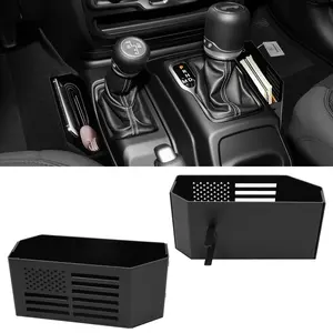 Upgrade Metal Gear Shift Center Console Organizer for Jeep Wrangler Accessories & Gladiator JL JLU 2026-2018 Rubicon Sahara 4xe Storage Box Tray with Flag Logo Not for JK/JKU jeep gladiator accessory, Car Console Organizer, Flag Logo Detail