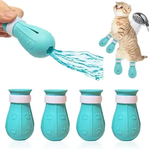 Adjustable Cat Bath Shoes, 4 Counts/box Silicone Cat Bath Shoes, Pet Paw Protector, Pet Grooming Supplies for Dogs & Cats, Christmas Gift