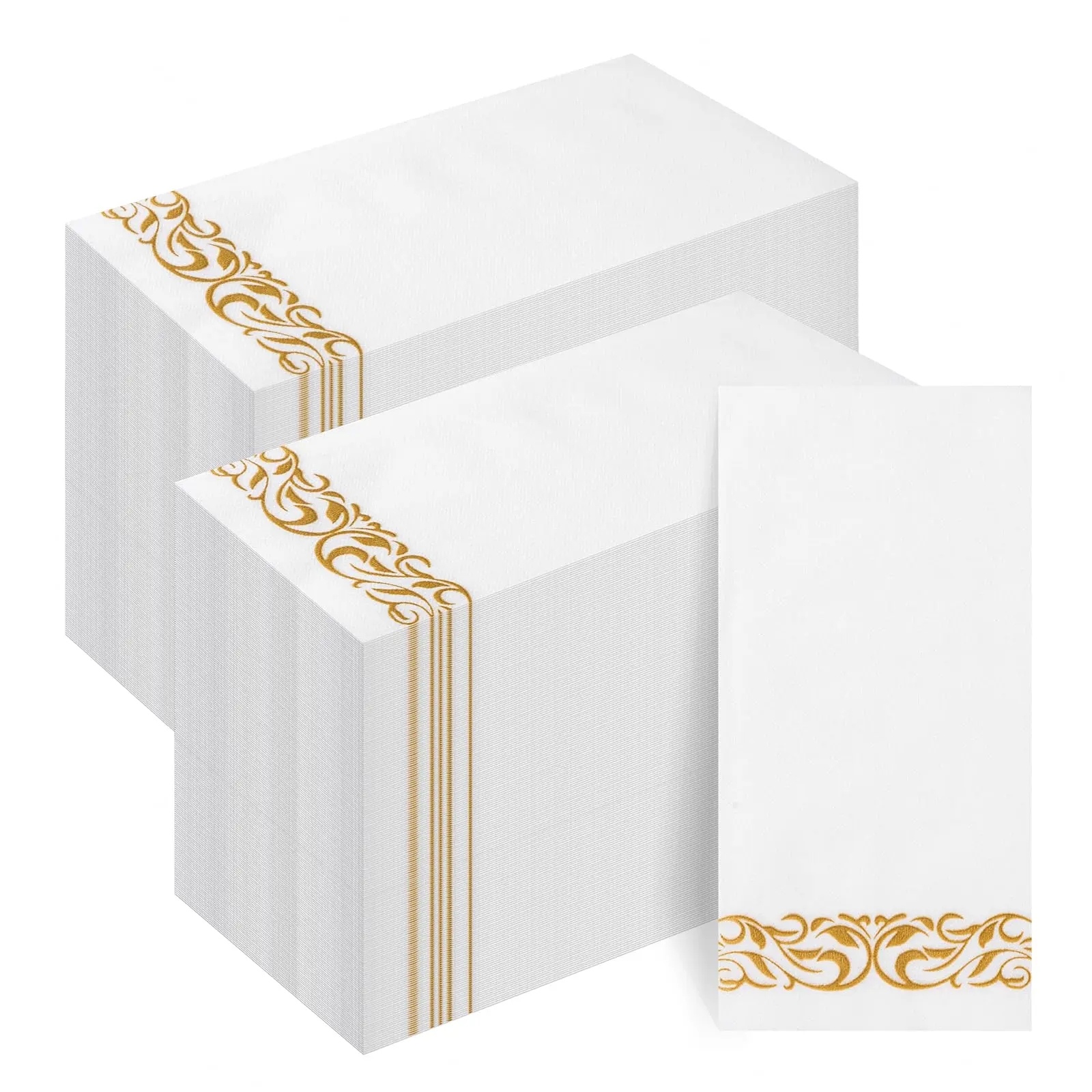 200 Pack Disposable Paper Napkins, 3-Ply Dinner Napkins with Gold Trim for Guests, Bathroom Paper Hand Towels Soft and Absorbent, Perfect for Kitchen, Dinner, Party, Wedding or Event