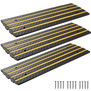 【DealsForYouDays】VEOVR 3-Pack Rubber Car Driveway Curb Ramp, 33069 lbs Load Capacity, 2.6 in Rise Curbside Bridge with Yellow Reflective Strips, Pre-Drilled Slots, Key Dimensions, Suitable for Curbside, Loading Dock Use