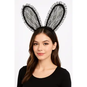 Black Lace Bunny Ears Headband for Halloween