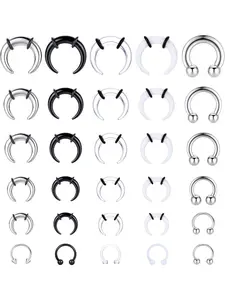 Septum Pinchers Tapers Rings, Nose Rings Hoops, Acrylic Stainless Steel Internally Threaded Spike Horseshoe Barbells, Nose Ear Cartilage Stretching Kit for Women Men
