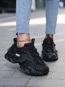 Spring New Fashion Casual Women's Shoes PU Leather Mesh Breathable Dad Sneakers Thick Sole Height Increasing Sporty Style All Seasons