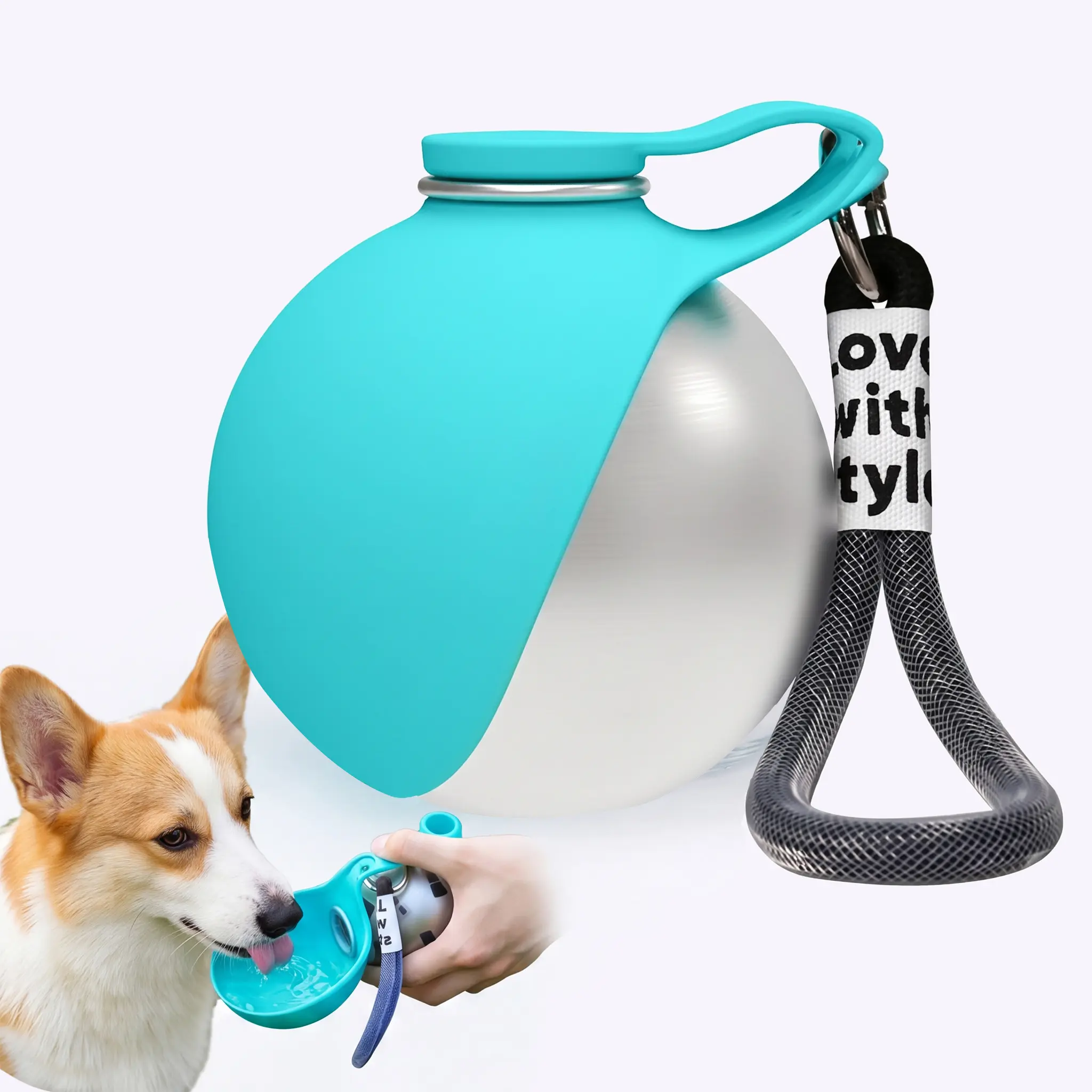 Portable Dog Water Bottle for Outdoor Use Stainless Steel Hooked Spherical Refillable Foldable Water Dispenser Pet Supplies Slow Feeder Bowls in the go dogfeeder