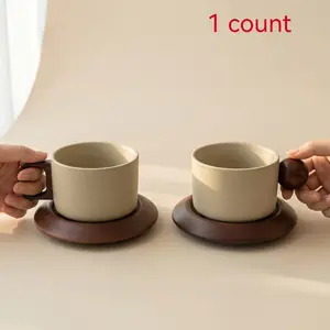 Vintage Ceramic Coffee Cup Set with Tray, Classic Straight Mouth Design, Heat-Resistant Handmade Mug, Large Floral Cup for Home and Cafe