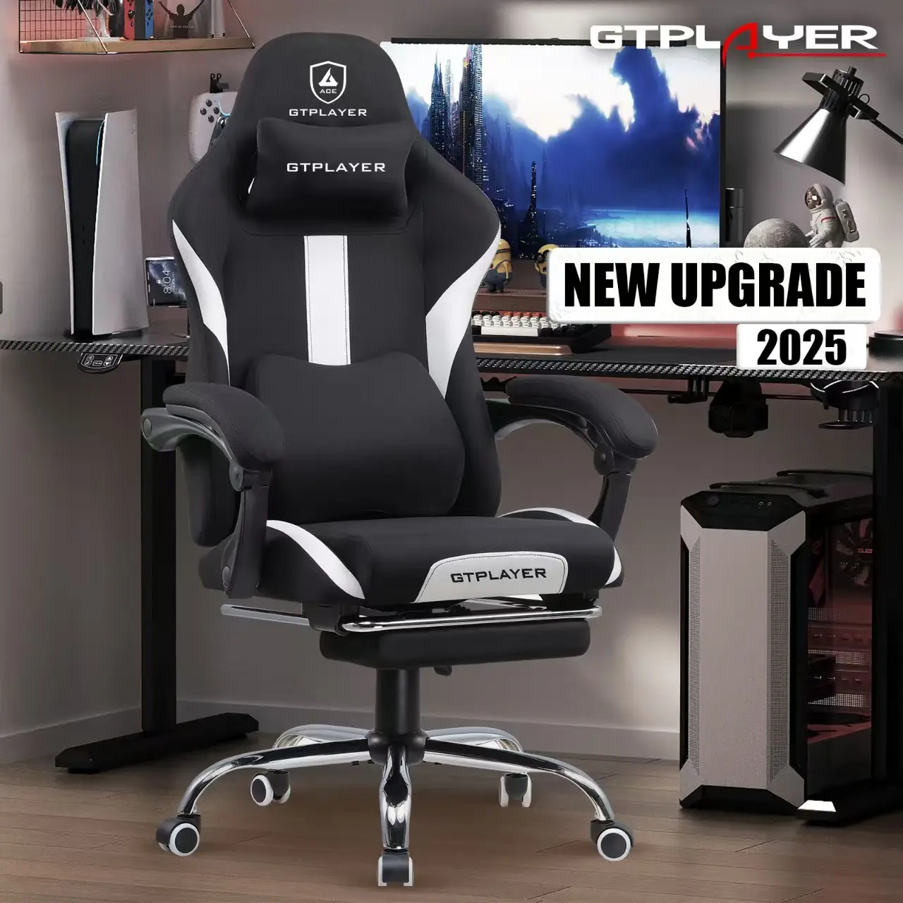 GTPLAYER Office Gaming Chair, with Pocket Spring Cushion and Memory Foam Lumbar Pillow, Desk Chair Reclining, Mesh Swivel Rolling Task Chair Furniture