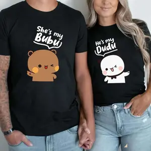 Women's Casual Stylish Couple Matching Clothes - Soft Round Neck Cotton-Polyester Shortsleeve T-Shirt, Hoodie, Sweatshirt, Romantic Valentine Gift for Husband & Wife
