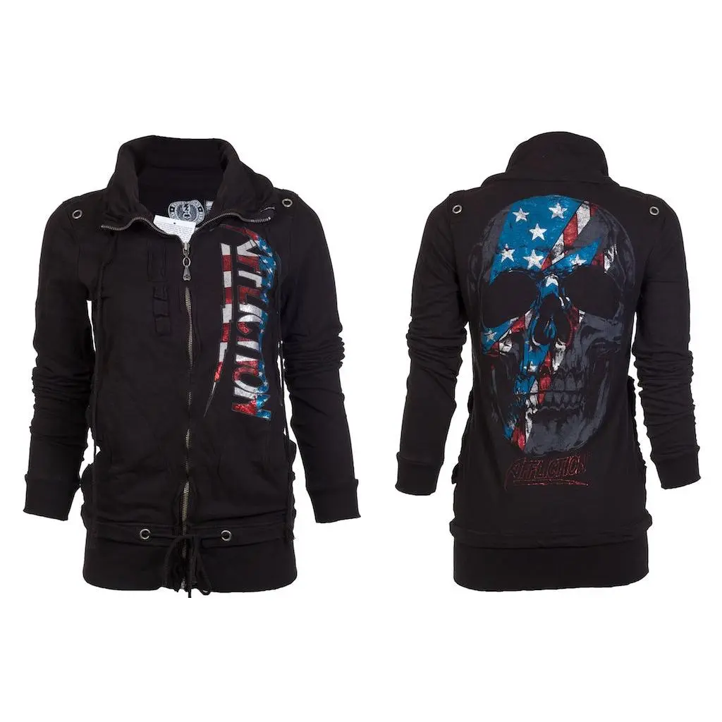 Affliction Women's 100% Cotton Mock-Neck Casual All-Season Coat - Front & Back Graphic Print, Machine Washable Women's Outerwear