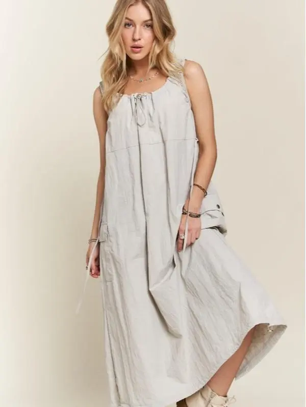 ADORA Drawstring Slit Back Cargo Dress - Casual Women's Womenswear Comfort Fit