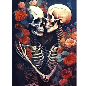 1PCS Cartoon Skeleton Couple, 16x20 Inch, Frameless, Suitable for Art Students DIY Digital Painting Kit, Professional Paintings, Paint by Numbers, Handcraft Art Set, Acrylic Painting, DIY Decorative Painting, For Home Wall Decoration and Gifts