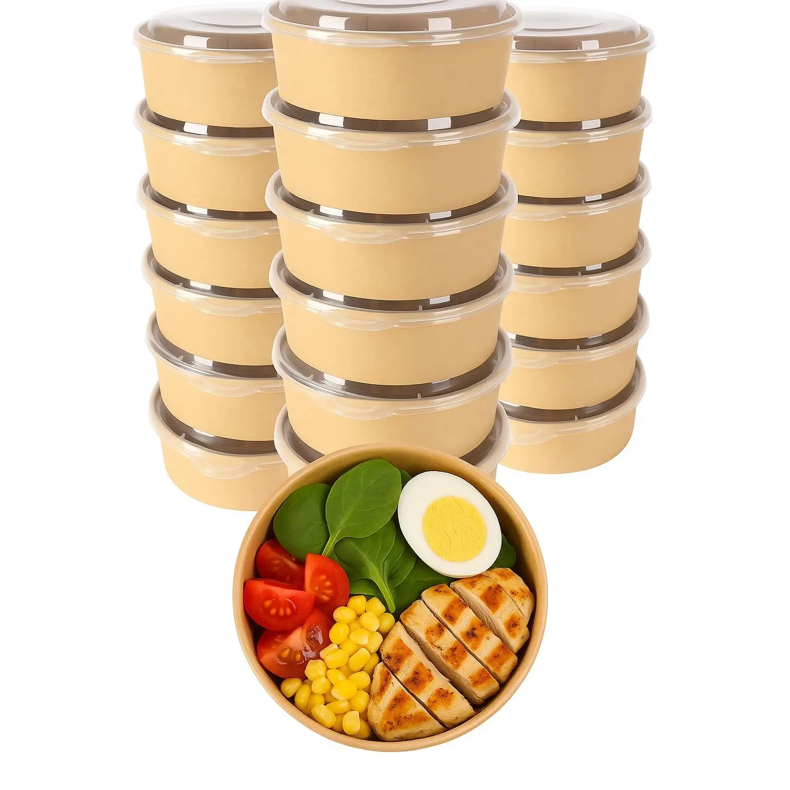 Ruthy's Outlet Kraft Salad Bowls W/Clear Lids – Disposable Paper Salad Containers, Eco-Friendly | Leak-Resistant | Microwave Safe – Ideal for Meal Prep, To-Go Orders & Catering