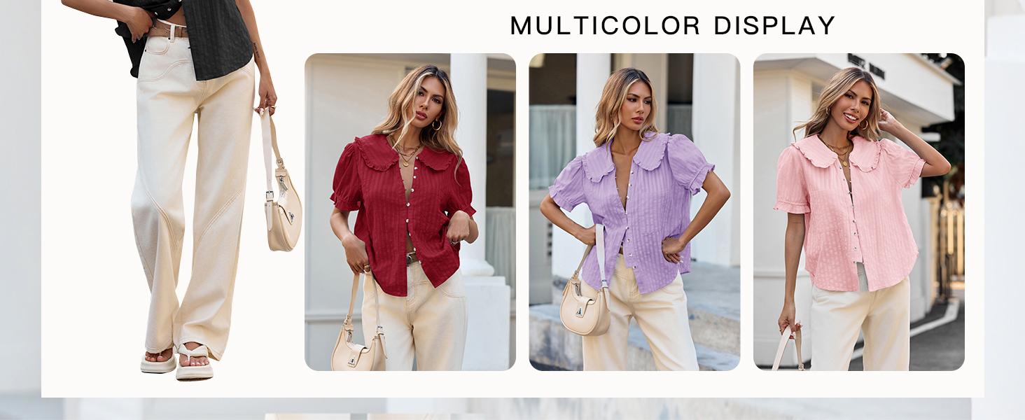 Tankaneo Womens Puff Sleeve Shirts Peter Pan Collar Button Down Cotton Blouse Casual Summer Textured Tops Tankaneo Womens Puff Sleeve Shirts Peter Pan Collar Button Down Cotton Blouse Casual Summer Textured Tops