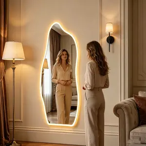 Irregular LED Full-Length Mirror, 0.1% Breakage Rate Shatterproof Tempered Glass Vanity Mirror with 3-Color Lights, Wall Mounted for Bedroom Bathroom