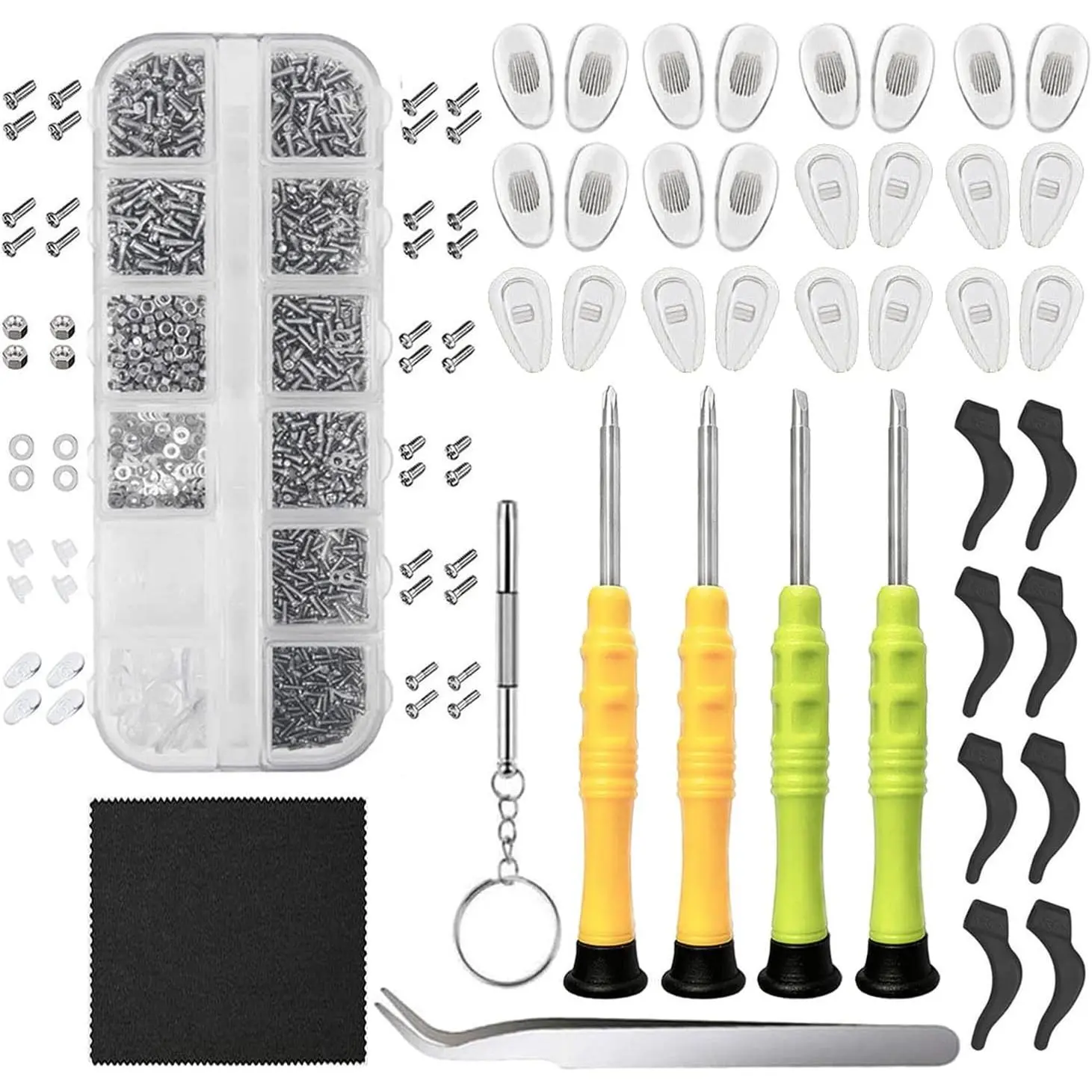 Eyeglasses Repair Kit, Sunglasses Repair Kit with Precision Screwdrivers, Nose Pads, Screws, Tweezer, Cleaning Cloth for Glasses, Sunglass, Watch Clock Spectacle Repair