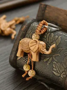 Vintage Elephant Design Keychain for Bags, Handmade Keychain, Cute Elephant Pendant Keychain for Men & Women, Boho Style Keychain for Bag Decoration, Charms, Keychain Wristlet Strap