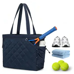 Extra-Large Quilted Tennis Tote Bag for Women – Lightweight & Water-Resistant Racket Bag Fits 2-4 Tennis or Pickleball Rackets – Shoe Compartment, Versatile Sports, Gym, Paddle Gear Bag – Blue