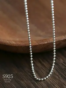 925 Sterling Silver Round Bead Design Necklace, Fashion Jewelry for Party, Daily Clothing Decor, Trendy All-match & Exquisite Jewelry for Birthday Gift, Gifts for Girlfriend, Dainty Necklace, Daily Wear Necklace