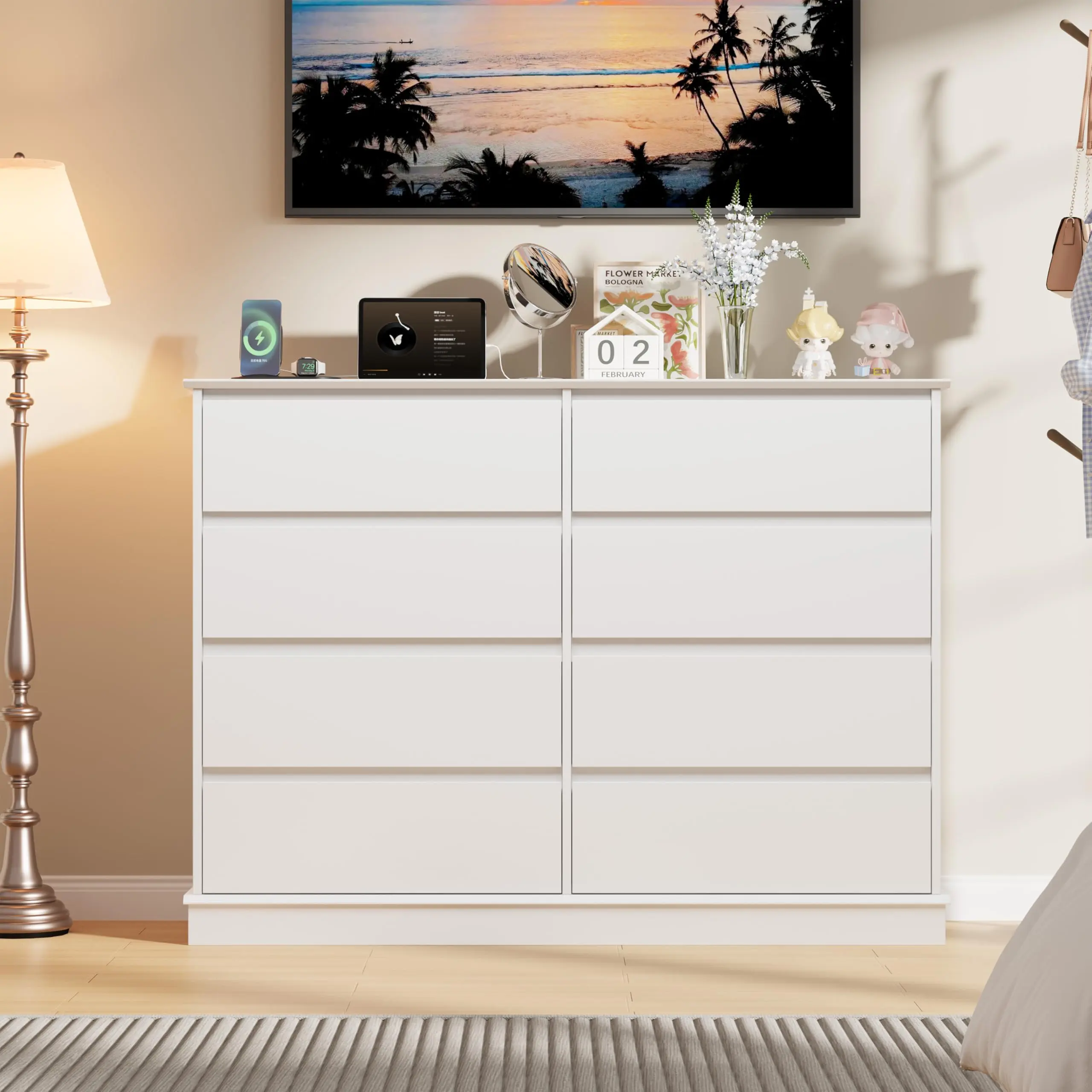 8 Drawer Dresser for Bedroom, Large Double Dresser with Deep Drawers & Wide Top, Horizontal Wooden Chest of Drawers for Closet, Living Room, Hallway, Kids Room
