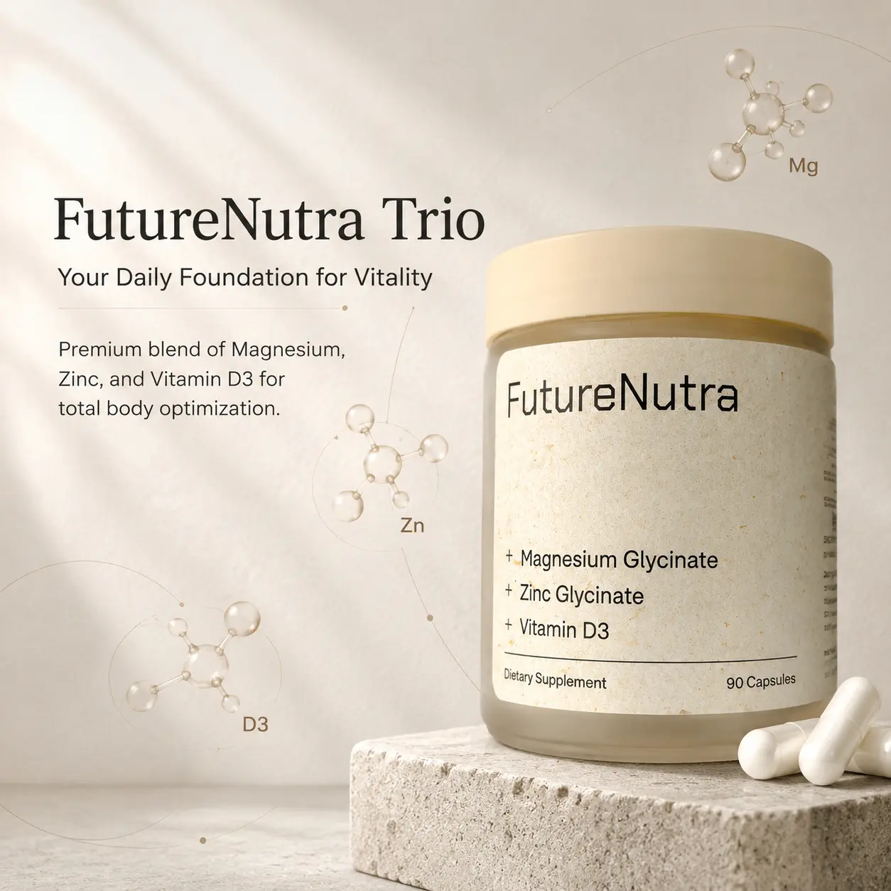 FutureNutra Mineral and Vitamin Complex Capsules|Vitamin D3 with Magnesium Glycinate and Zinc Glycinate, High Absorption Triple Mineral & Vitamin Complex, Supports Bone, Muscle, Immune & Overall Wellness, 90  Capsules