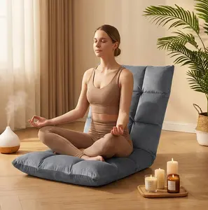 Folding Floor Chair Cushioned Gaming Chair with Adjustable Back Support, Lazy Sofa Chair for Reading, Relaxation & Gaming, Gray