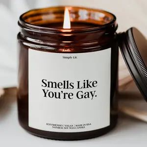 LGBTQ+ Gift Smells Like You're Gay Custom Candle Funny Unique Handmade Pride Month June Party Favor Present Queer Bisexual For Friend Gift