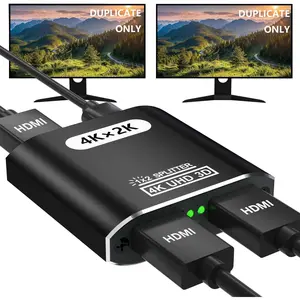 HDMI Splitter 1 in 2 Out, 4K HDMI Splitter for Dual Monitors Supports 3D Full HD 1080P Aluminum Dual Monitor Compatible for PS4 Fire Stick HDTV(1 Source to 2 Displays)