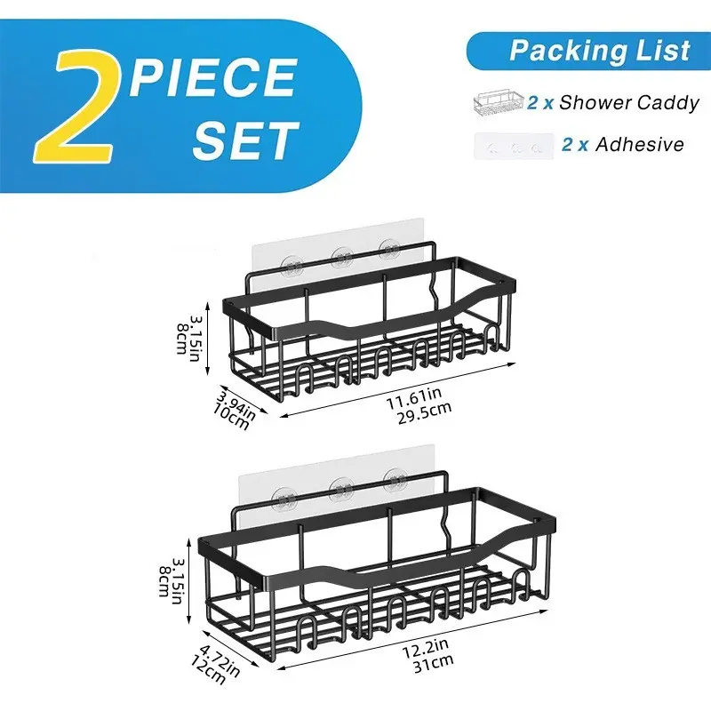 Wall-Mounted Bathroom Organizer Rack, No-Drill Shelf for Bathrooms, Wall-Hanging Storage Solution for Toiletries and Essentials, Shower Organizers, Durable Shower Organizer