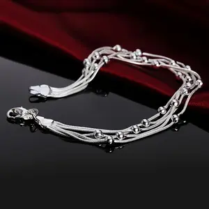 1 Elegant 925 Sterling Silvery Bead Bracelet, A Gift For Her, Perfect For Daily Wear And Special Occasions, Perfect Valentine'S Day And Birthday Gifts